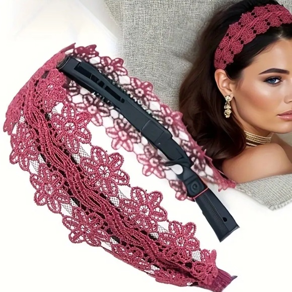 Burgundy Elegant Lace Headband - Picture 1 of 3